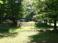 caravan tussen de bomen